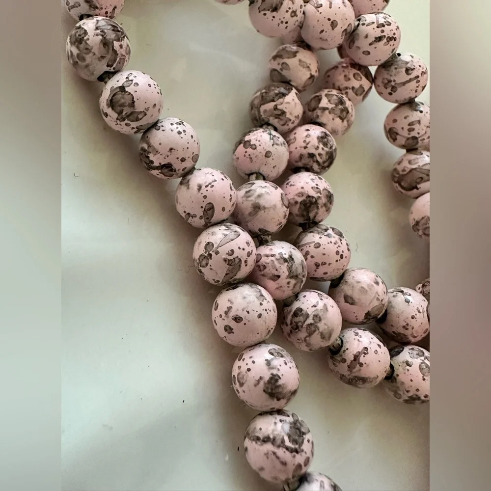 Pink Speckled Beaded Necklace | Knotted Ceramic Style Beads | Artisan Look